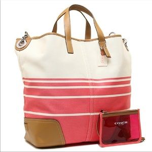 Authentic Coach cream and pink/peach tote